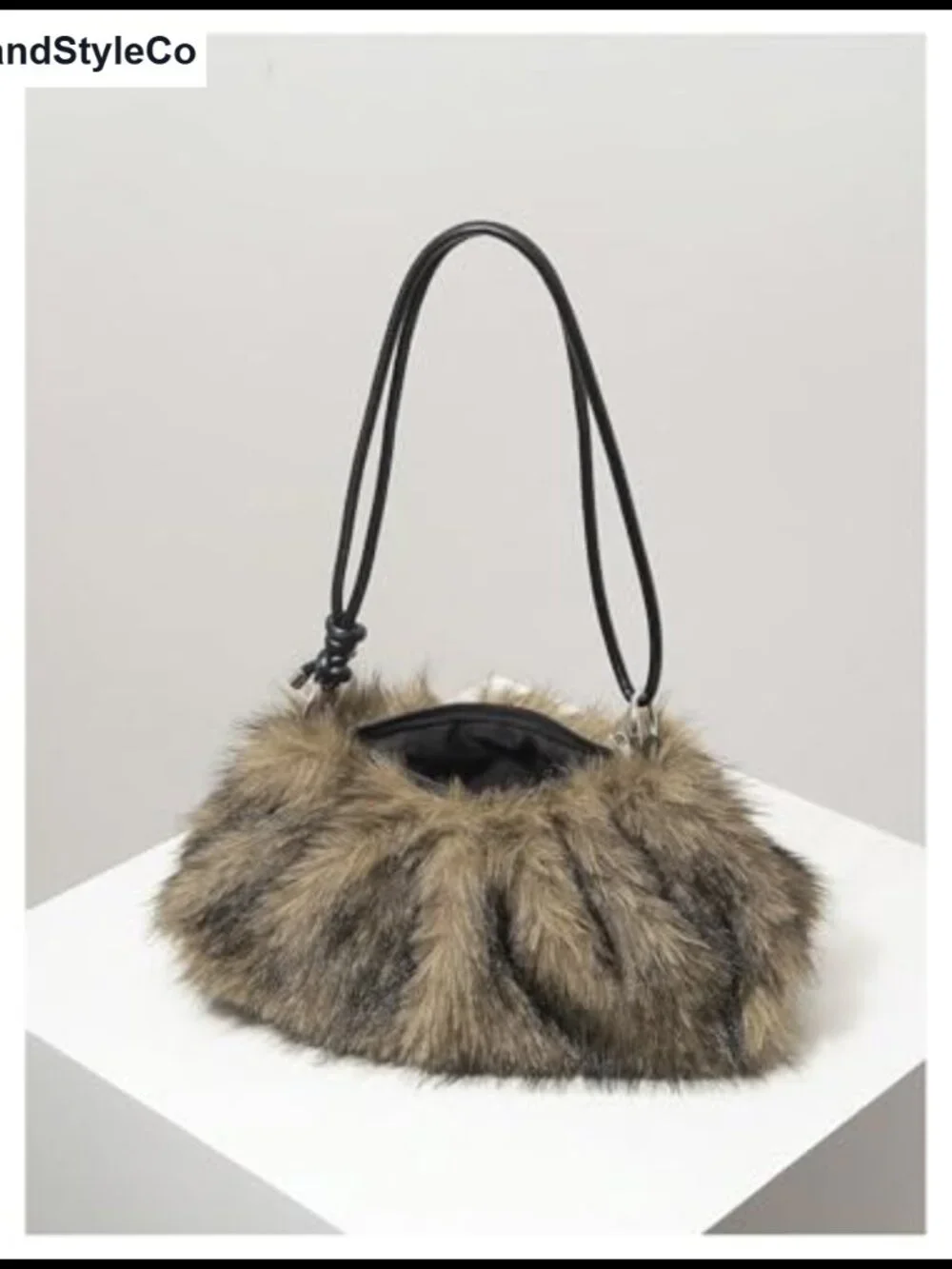 Faux Fur Shoulder Bag Fuzzy Knotted Underarm Hobo Tote Handbag
